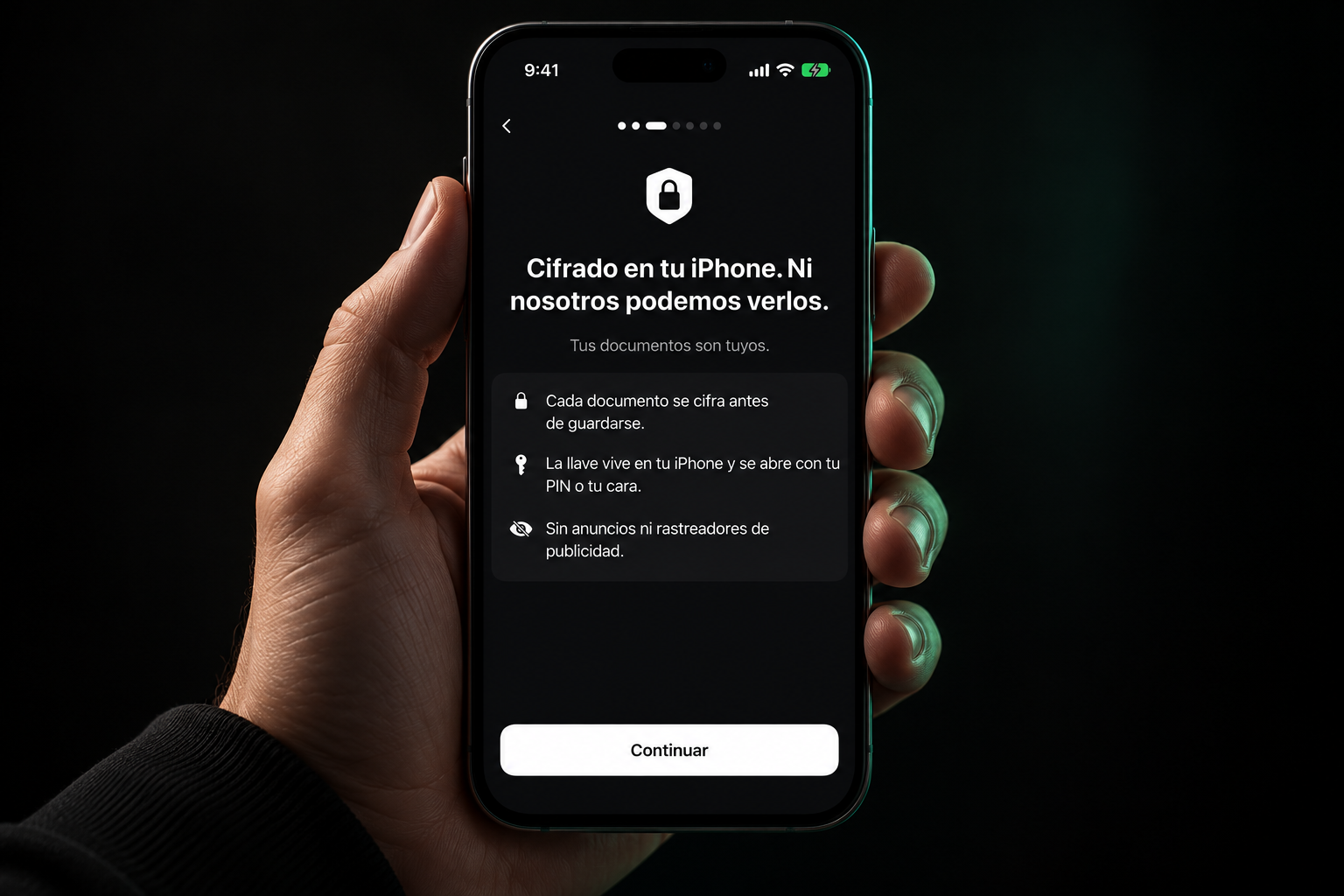 Boveda51 en un iPhone: cifrado local de documentos